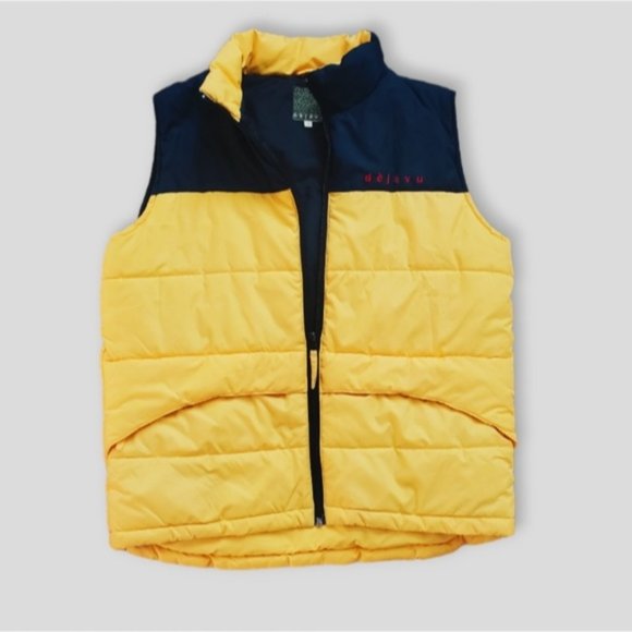 Dejavu Puffer Sporty Vest Blue/Yellow Colour Block - Picture 1 of 5